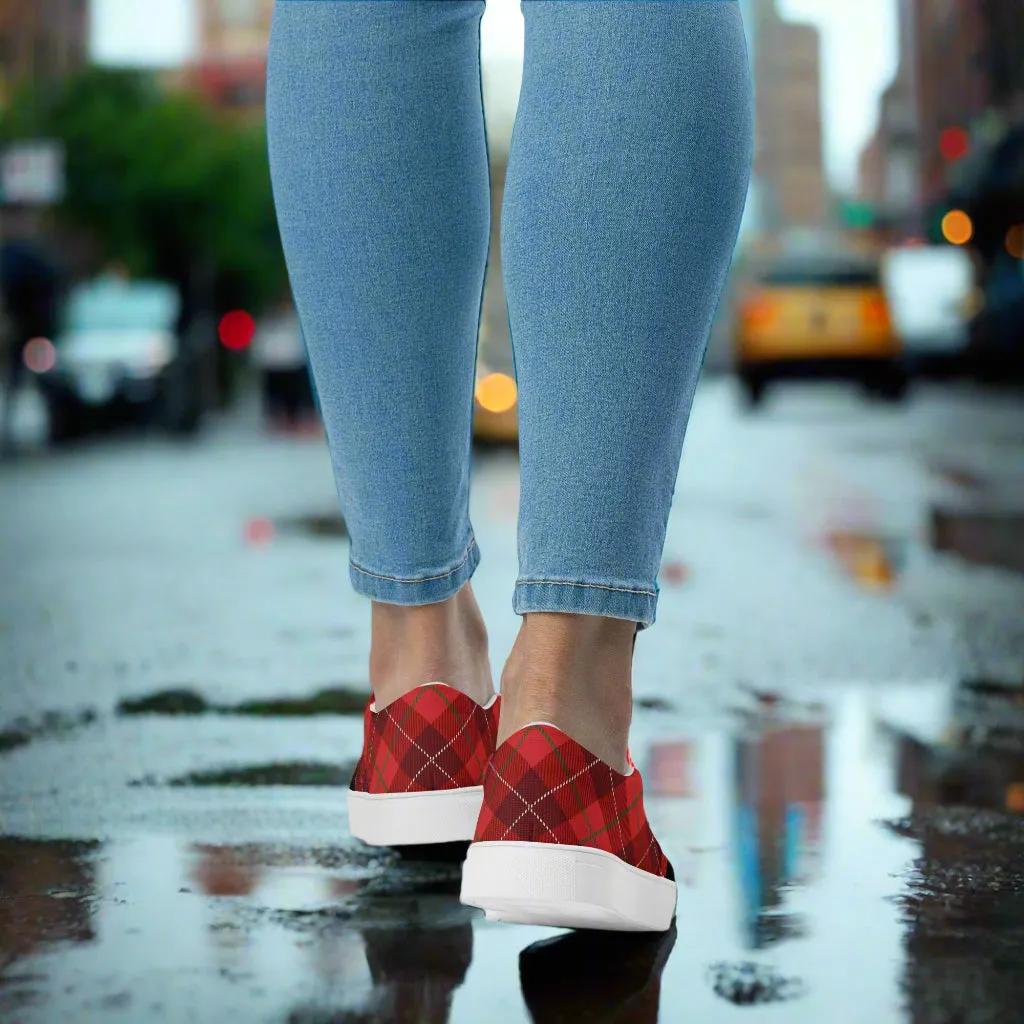 GeoMetro | Women’s Slip-On Canvas Shoes | Plaid Red 2Tone