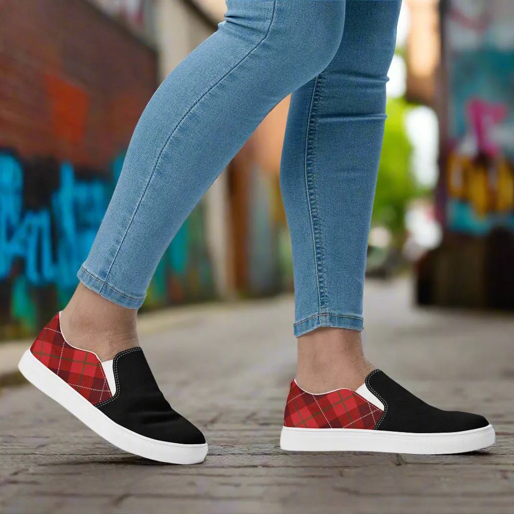 GeoMetro | Women’s Slip-On Canvas Shoes | Plaid Red 2Tone