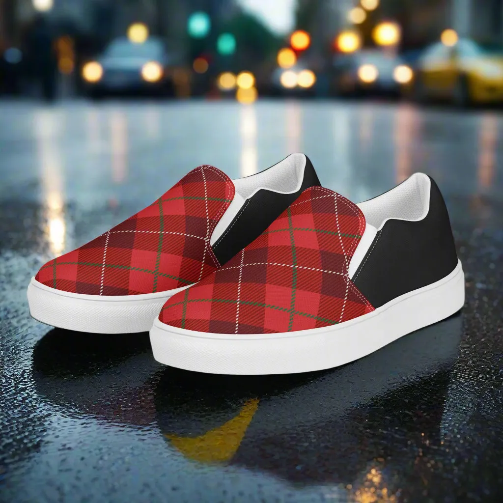 GeoMetro | Women’s Slip-On Canvas Shoes | Plaid Red Halftone