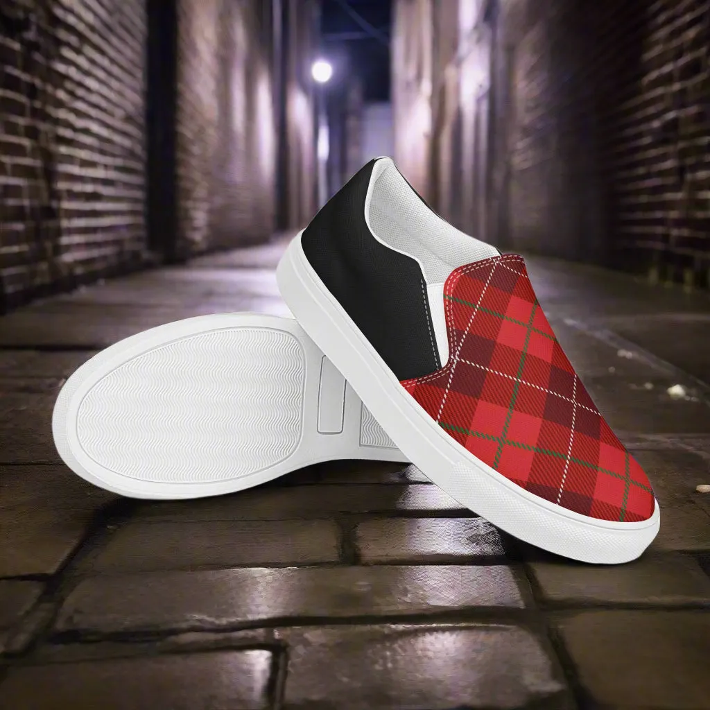 GeoMetro | Women’s Slip-On Canvas Shoes | Plaid Red Halftone