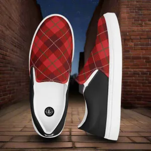 GeoMetro | Women’s Slip-On Canvas Shoes | Plaid Red Halftone