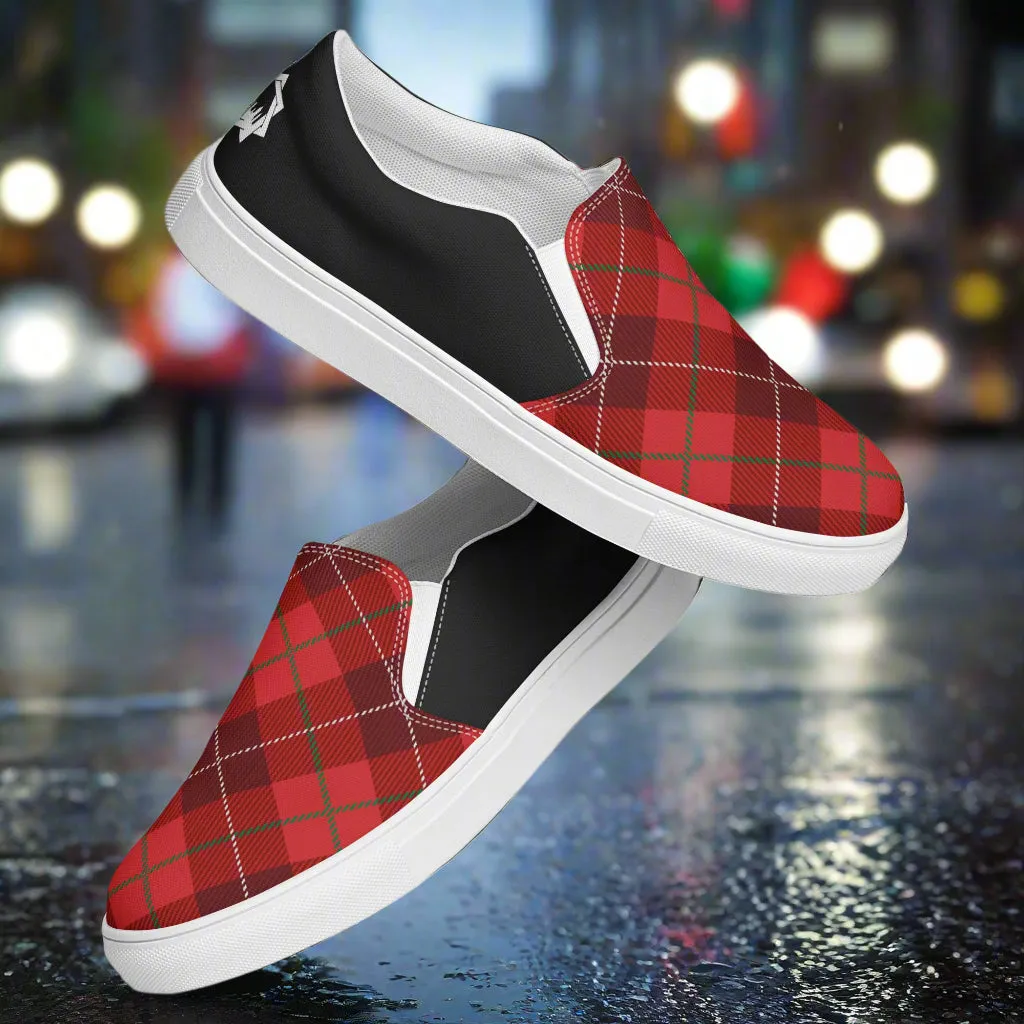 GeoMetro | Women’s Slip-On Canvas Shoes | Plaid Red Halftone