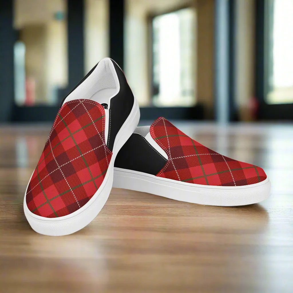 GeoMetro | Women’s Slip-On Canvas Shoes | Plaid Red Halftone