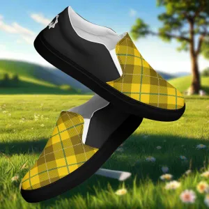 GeoMetro | Women’s Slip-On Canvas Shoes | Plaid Yellow Halftone