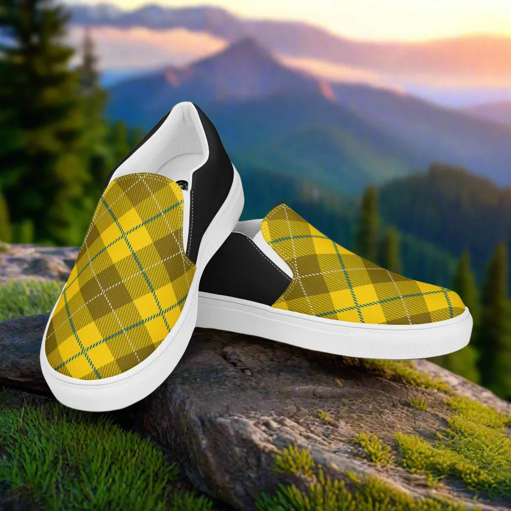 GeoMetro | Women’s Slip-On Canvas Shoes | Plaid Yellow Halftone