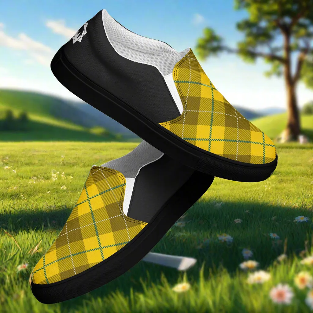 GeoMetro | Women’s Slip-On Canvas Shoes | Plaid Yellow Halftone