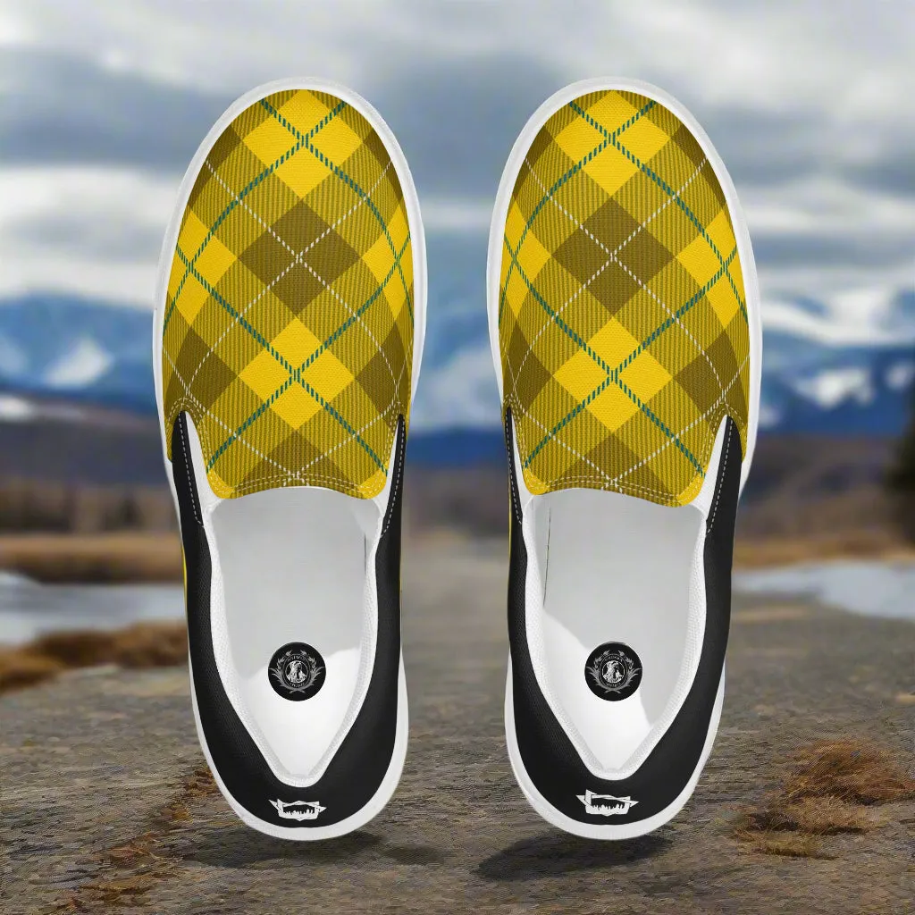 GeoMetro | Women’s Slip-On Canvas Shoes | Plaid Yellow Halftone
