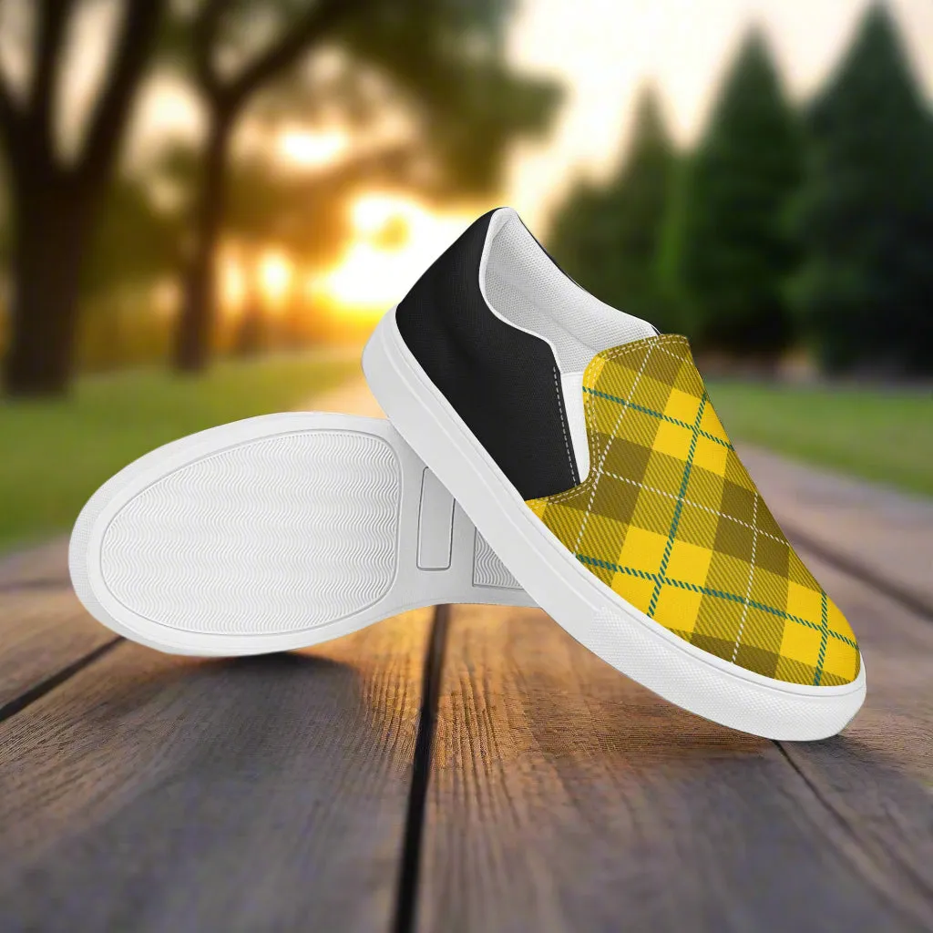 GeoMetro | Women’s Slip-On Canvas Shoes | Plaid Yellow Halftone