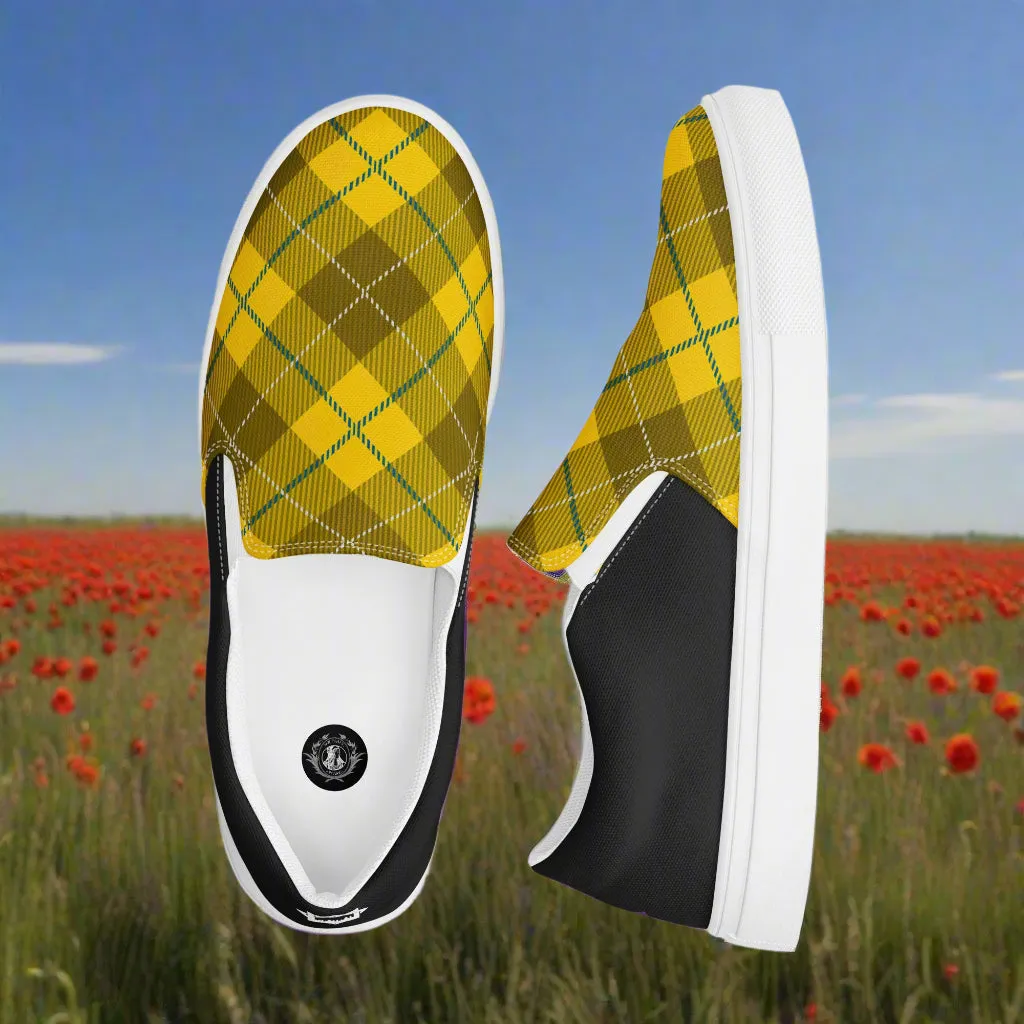 GeoMetro | Women’s Slip-On Canvas Shoes | Plaid Yellow Halftone
