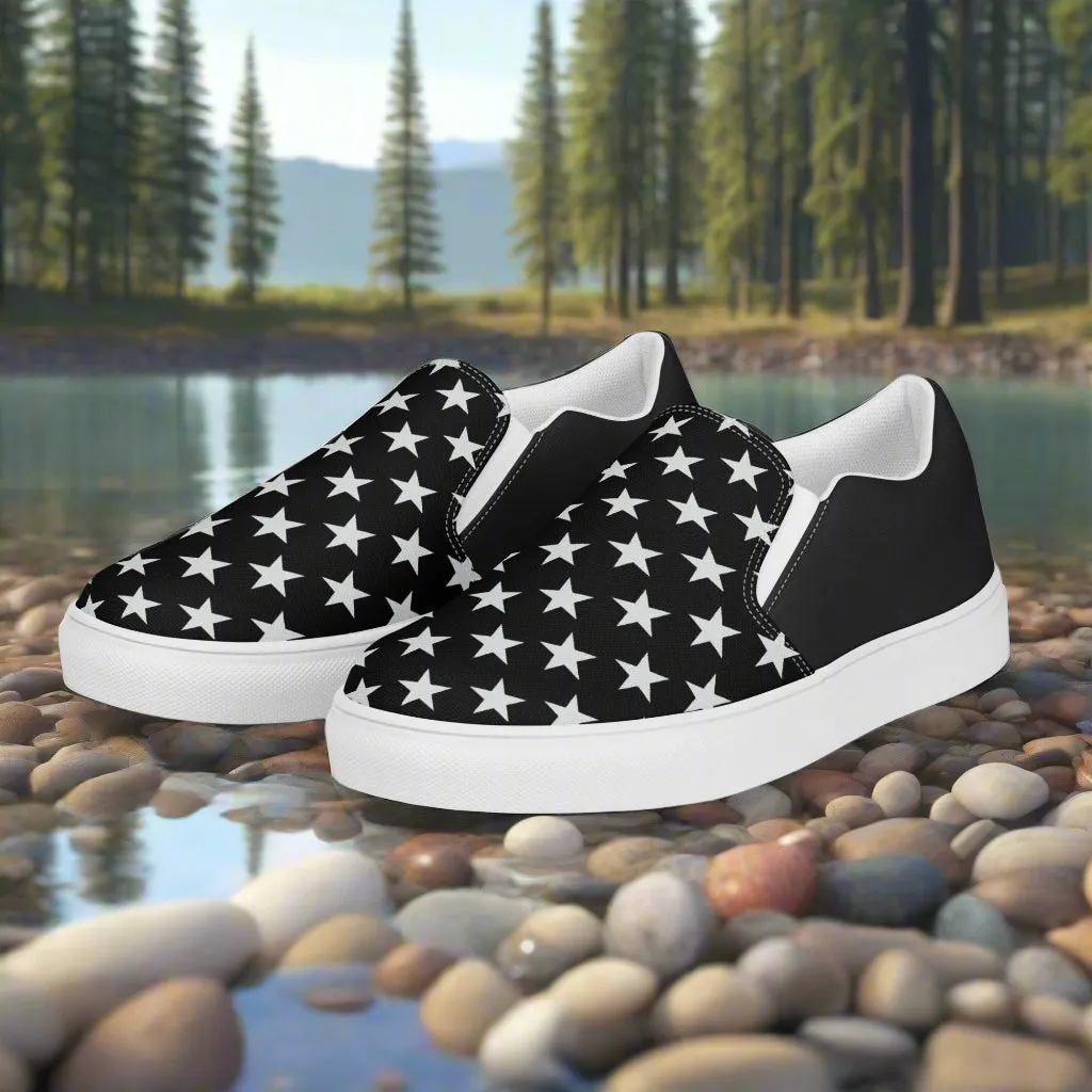 GeoMetro | Women’s Slip-On Canvas Shoes | White Star Black Halftone