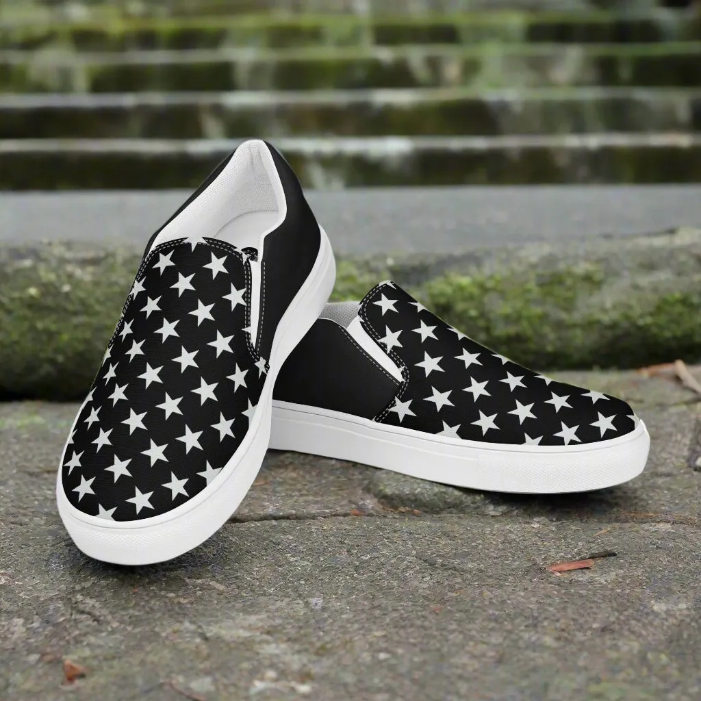 GeoMetro | Women’s Slip-On Canvas Shoes | White Star Black Halftone