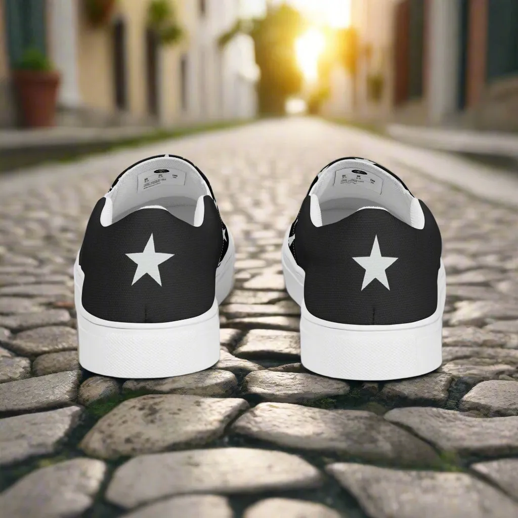 GeoMetro | Women’s Slip-On Canvas Shoes | White Star Black Halftone