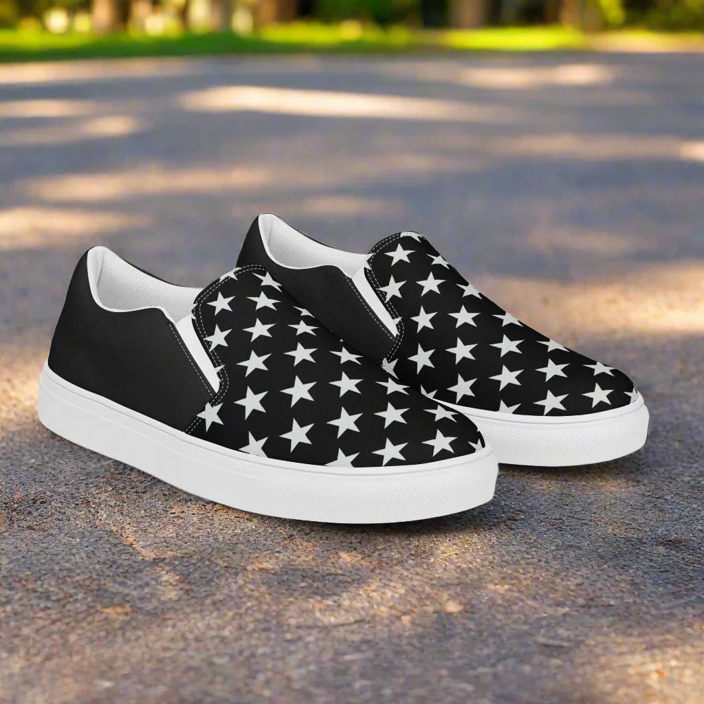 GeoMetro | Women’s Slip-On Canvas Shoes | White Star Black Halftone