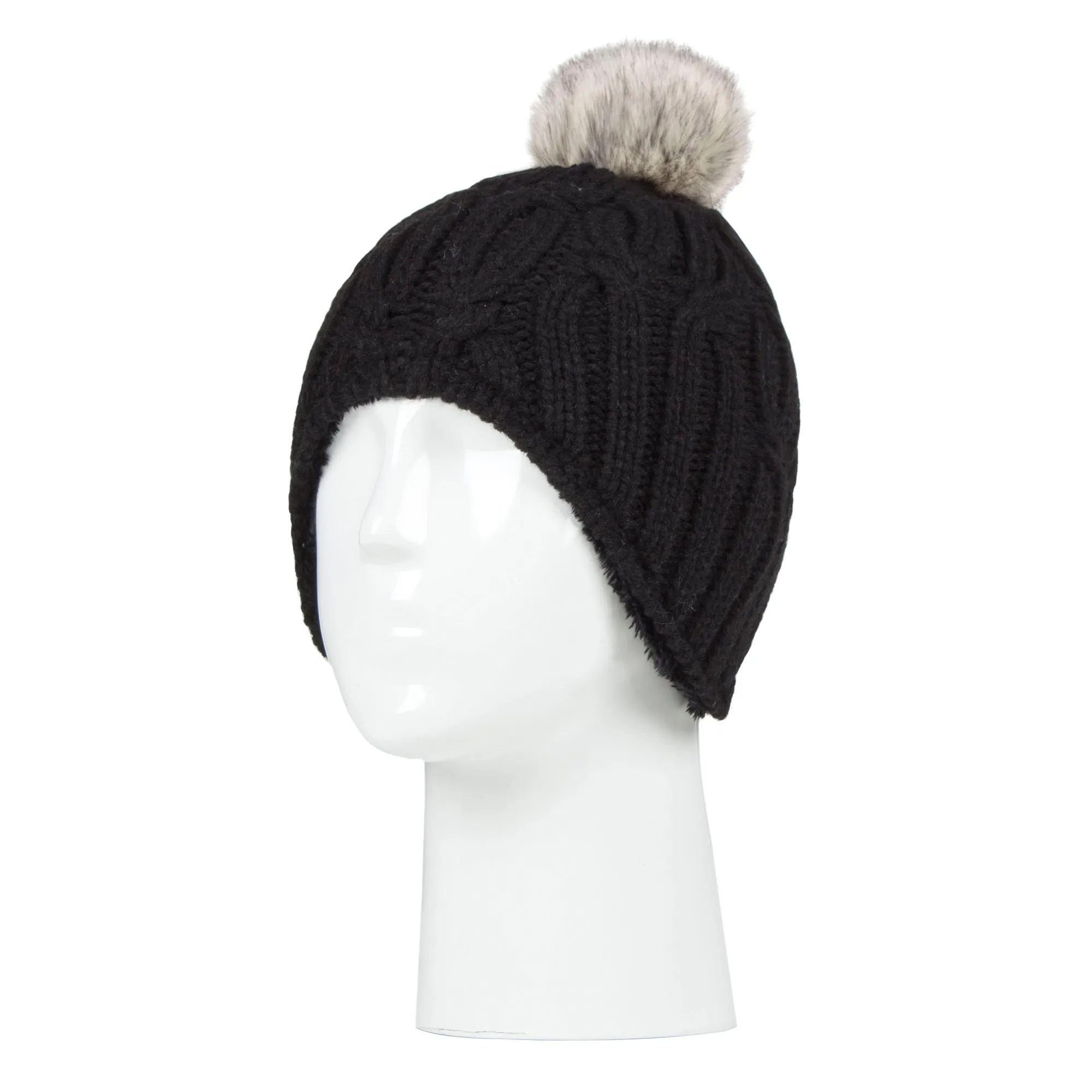 Girls Cable Knitted Beanie Hat with Pom Pom Bobble for Winter