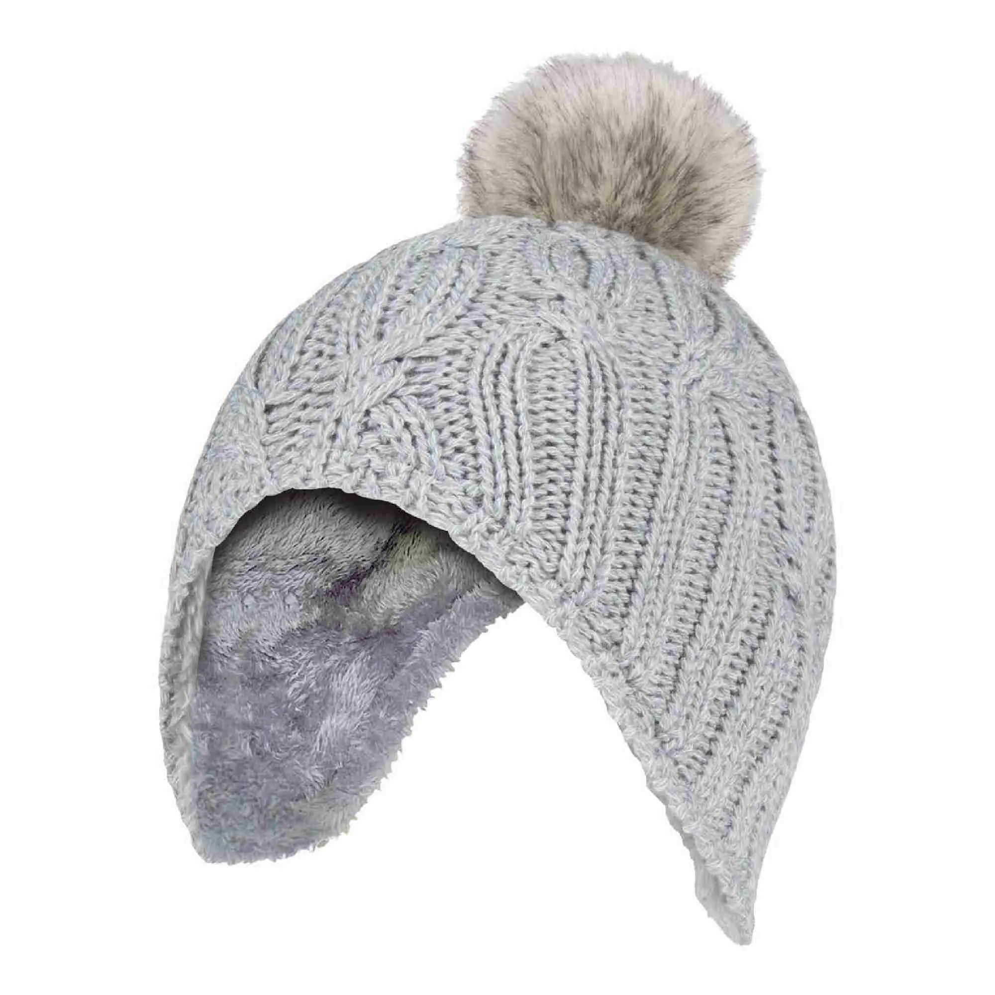 Girls Cable Knitted Beanie Hat with Pom Pom Bobble for Winter