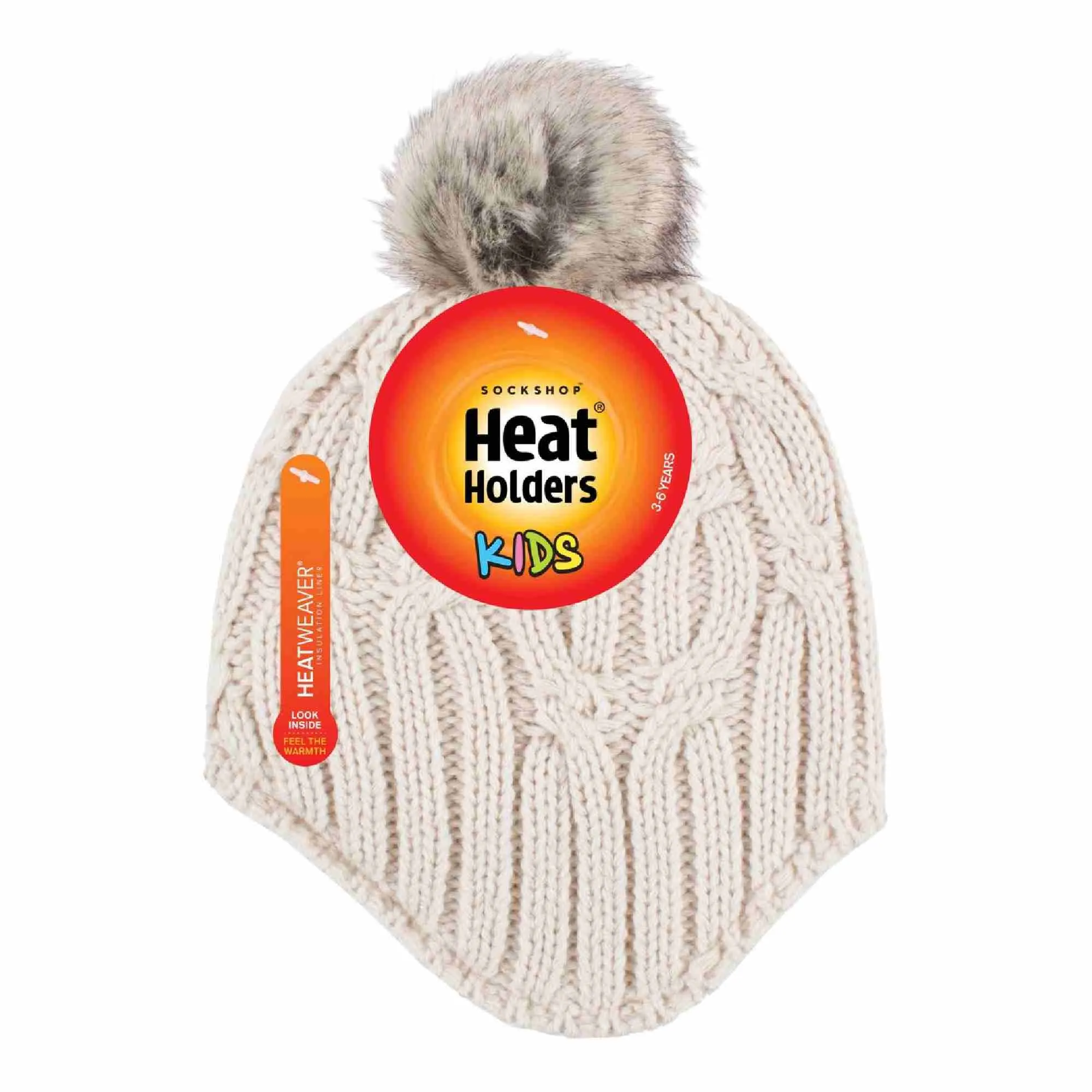 Girls Cable Knitted Beanie Hat with Pom Pom Bobble for Winter