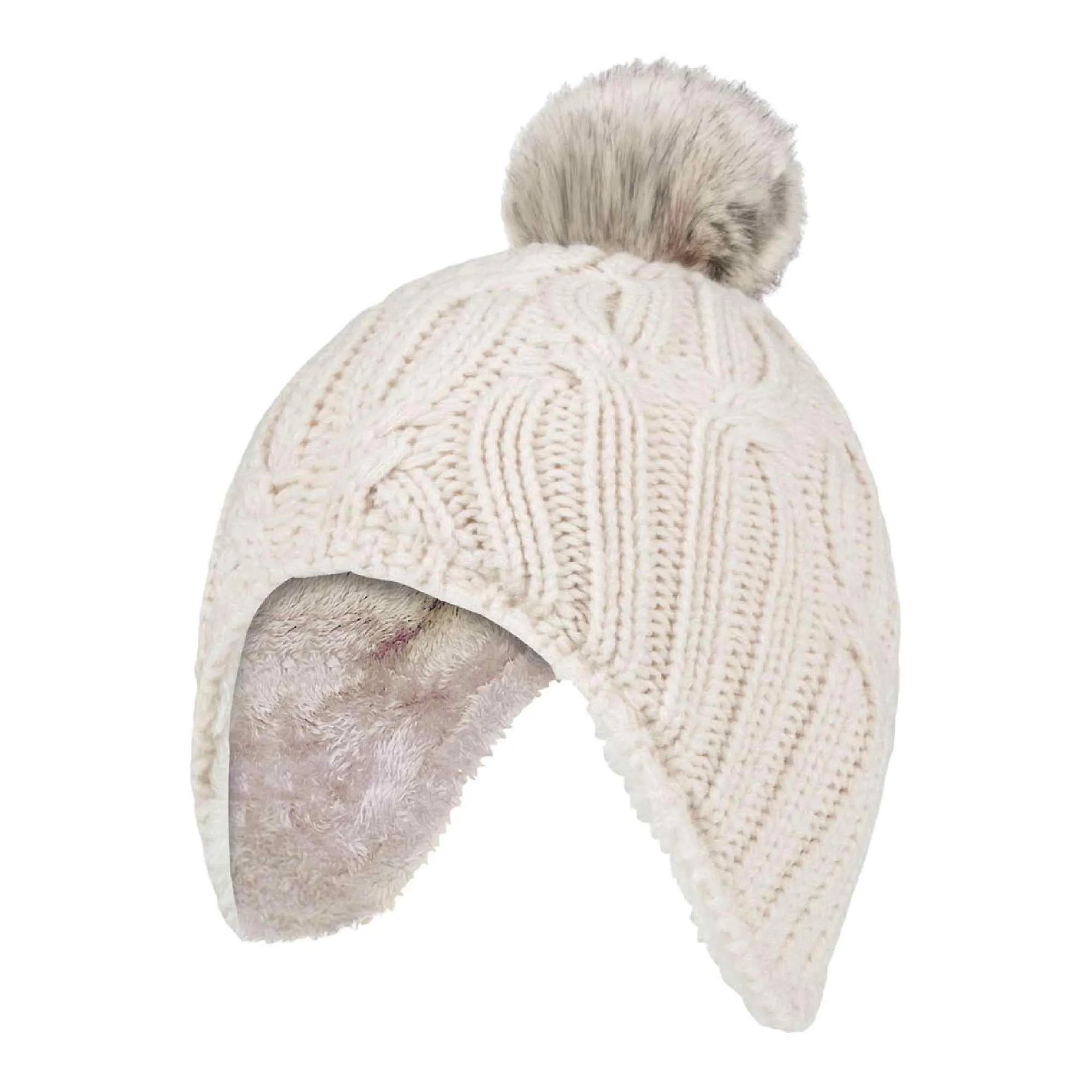 Girls Cable Knitted Beanie Hat with Pom Pom Bobble for Winter