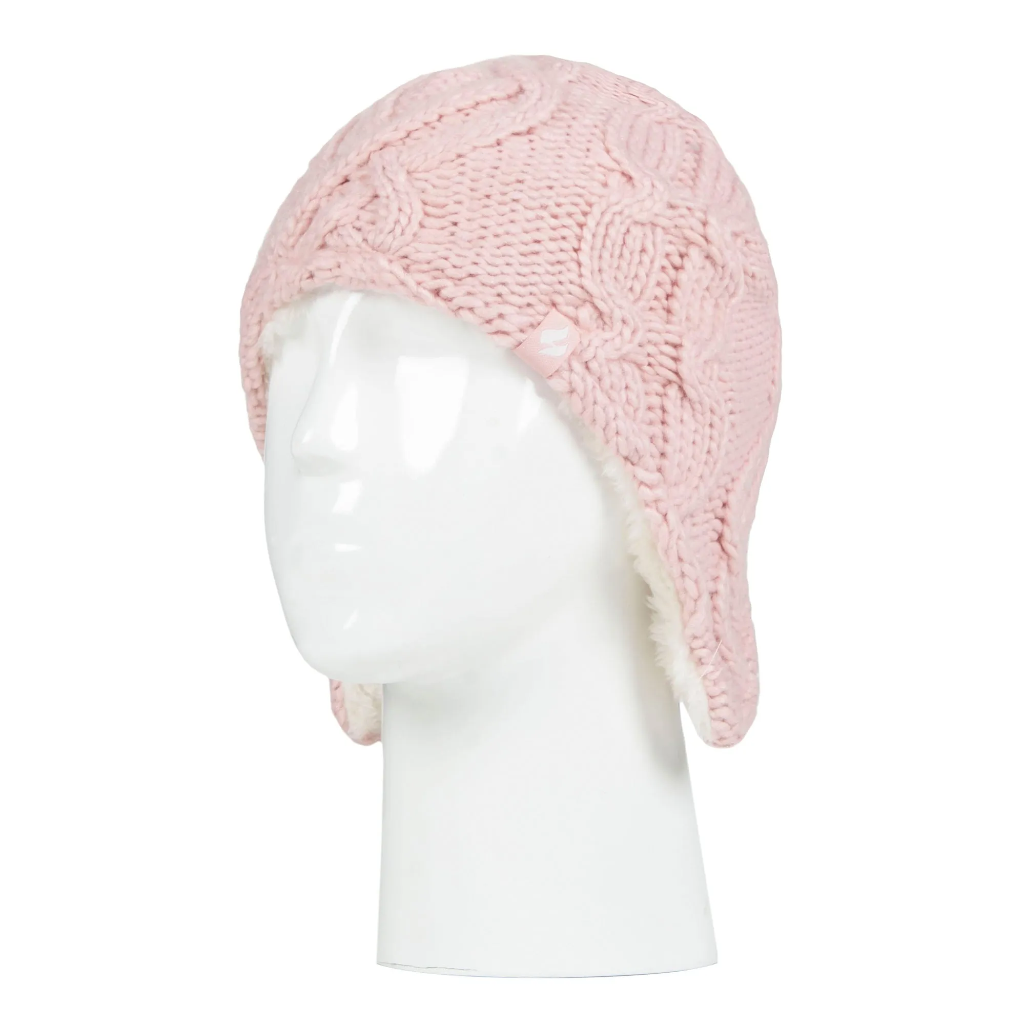 Girls Cable Knitted Design Trapper Hat & Mittens Set
