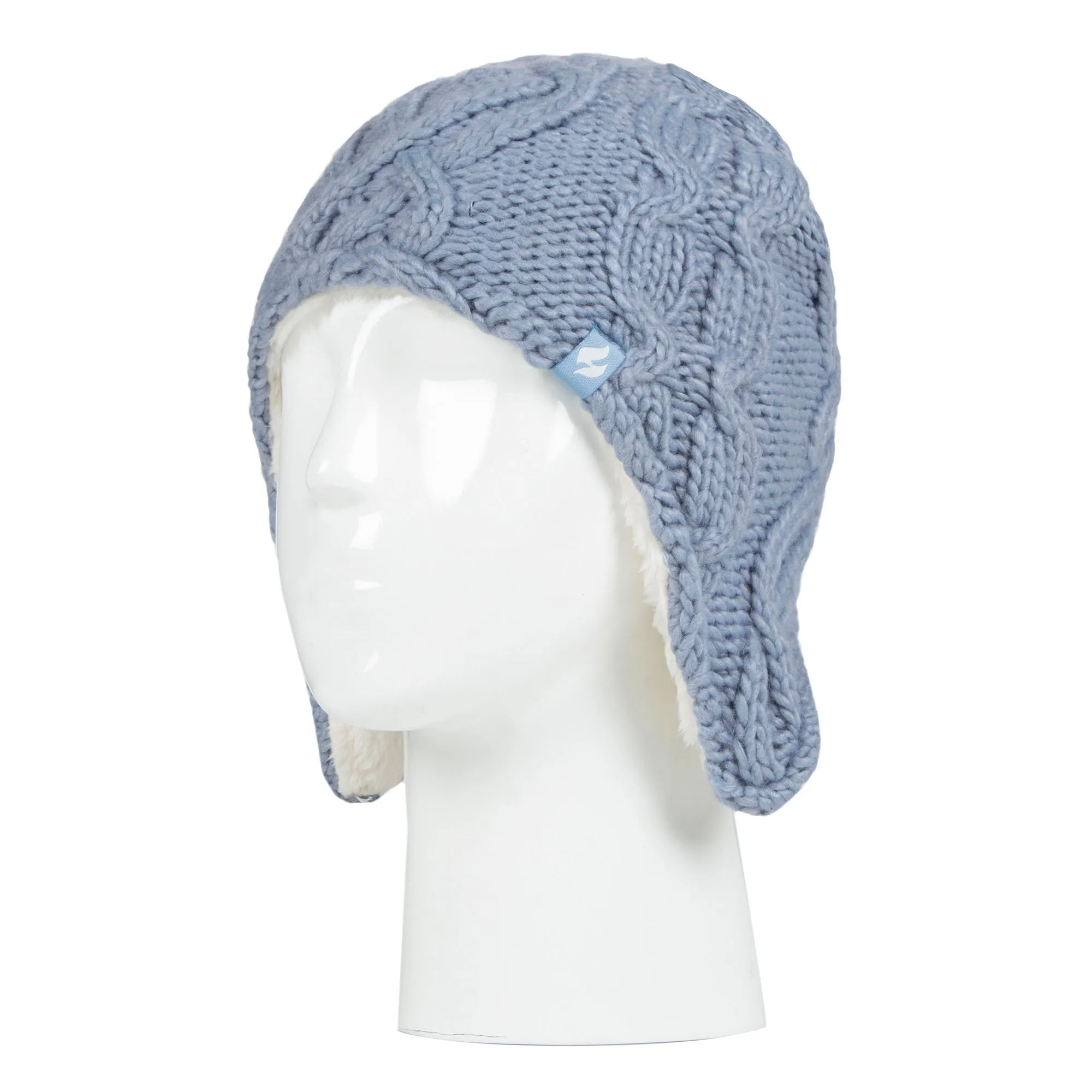 Girls Cable Knitted Design Trapper Hat & Mittens Set
