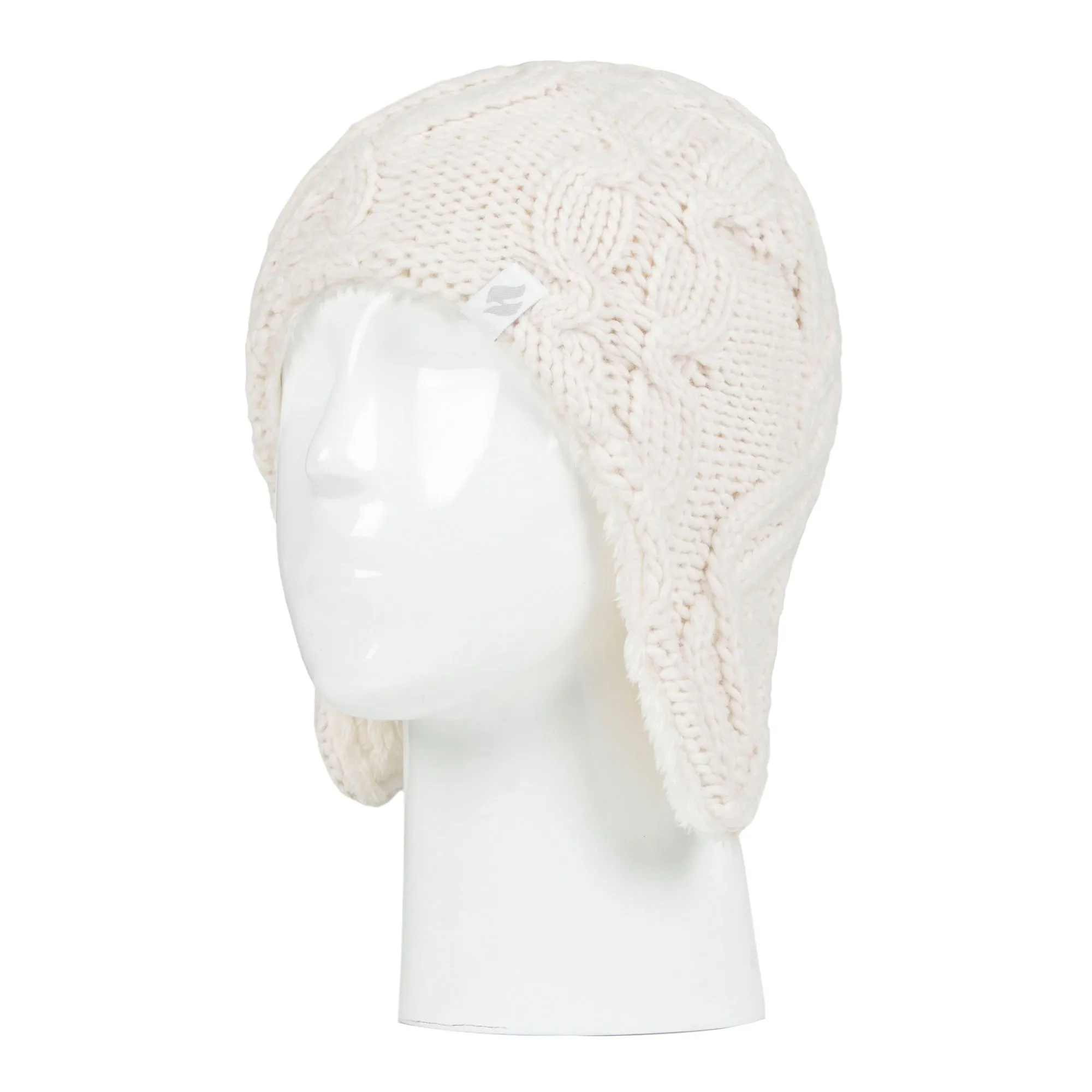 Girls Cable Knitted Design Trapper Hat & Mittens Set