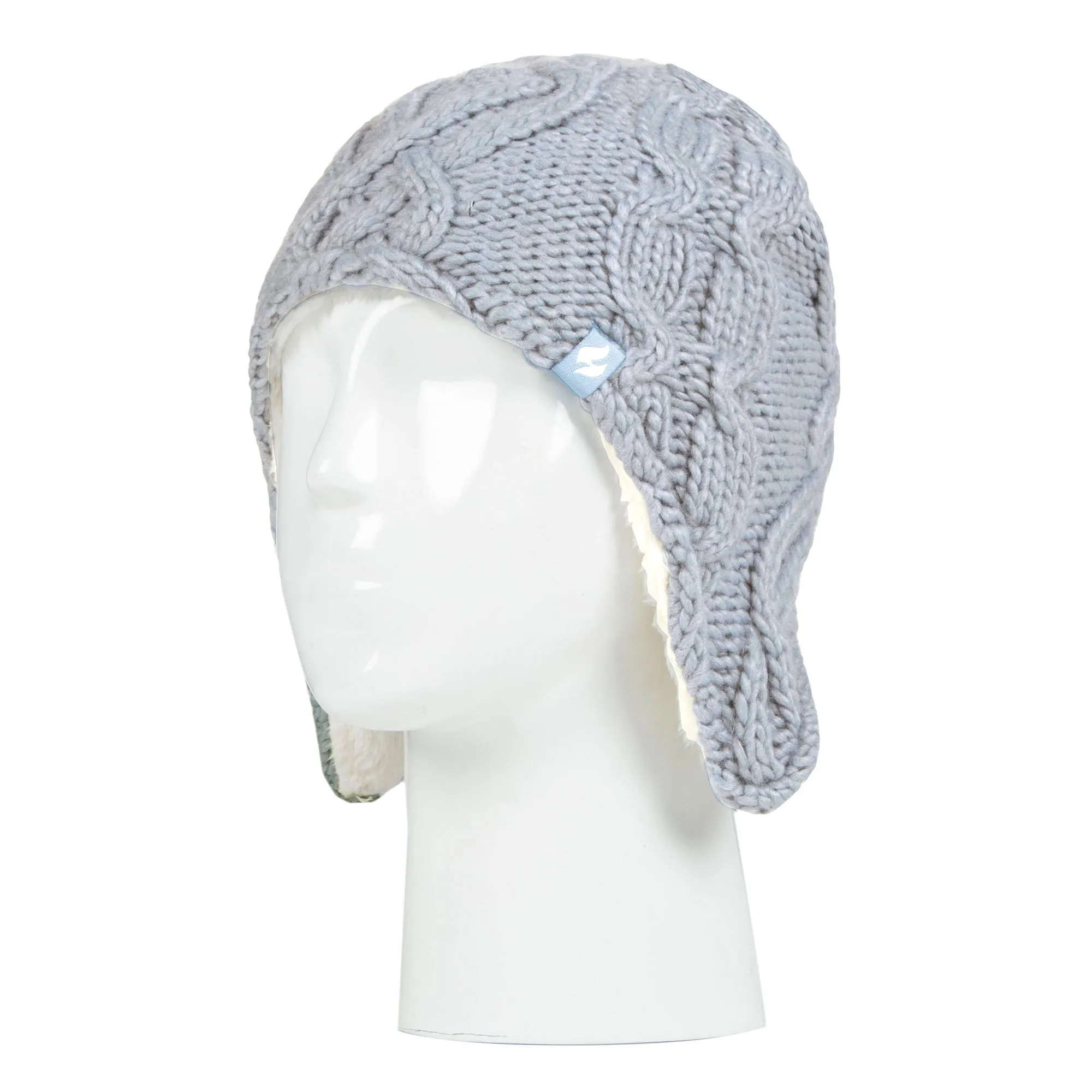 Girls Cable Knitted Design Trapper Hat & Mittens Set