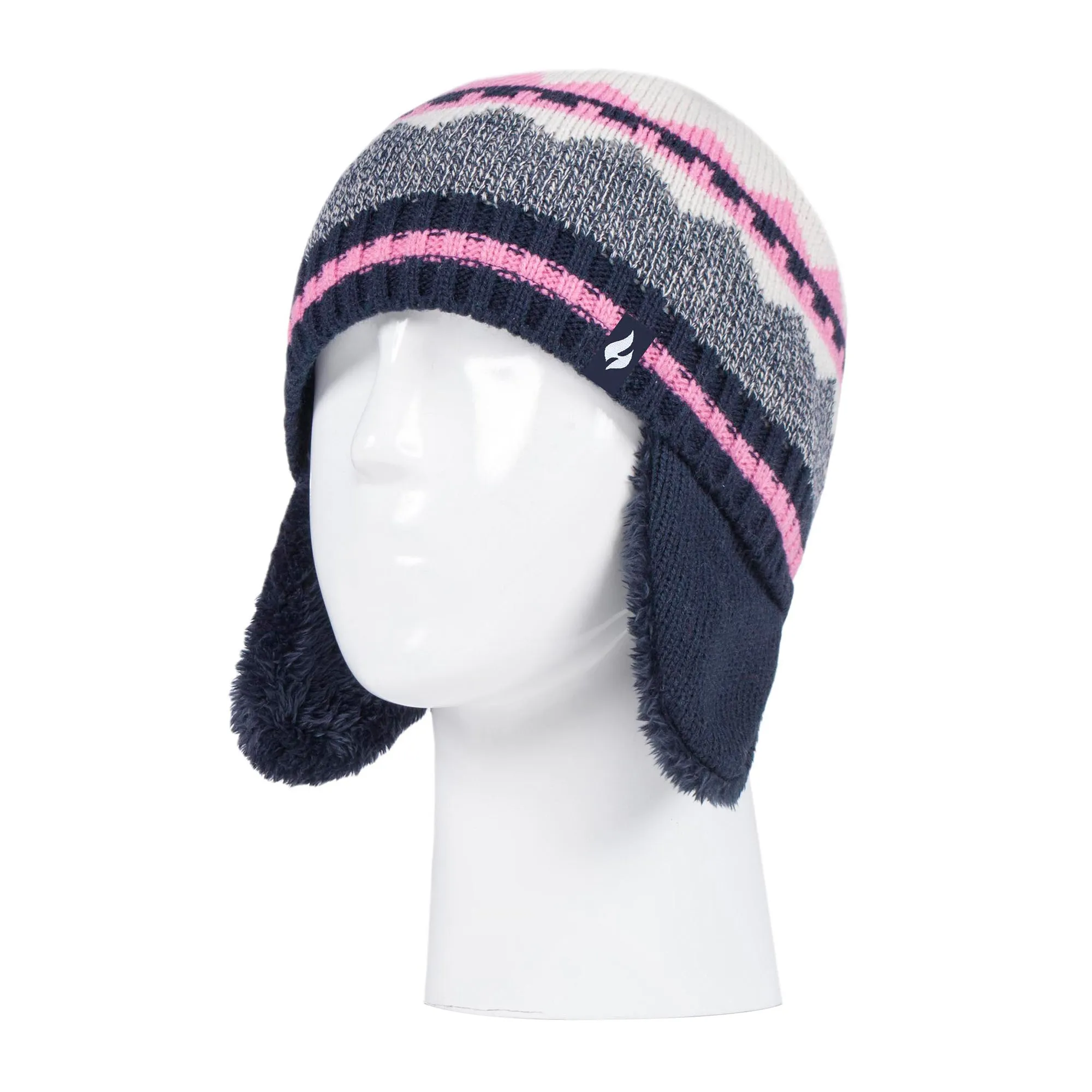 Girls Nordic Pattern Trapper Hat with Ear Flaps & Mittens Set