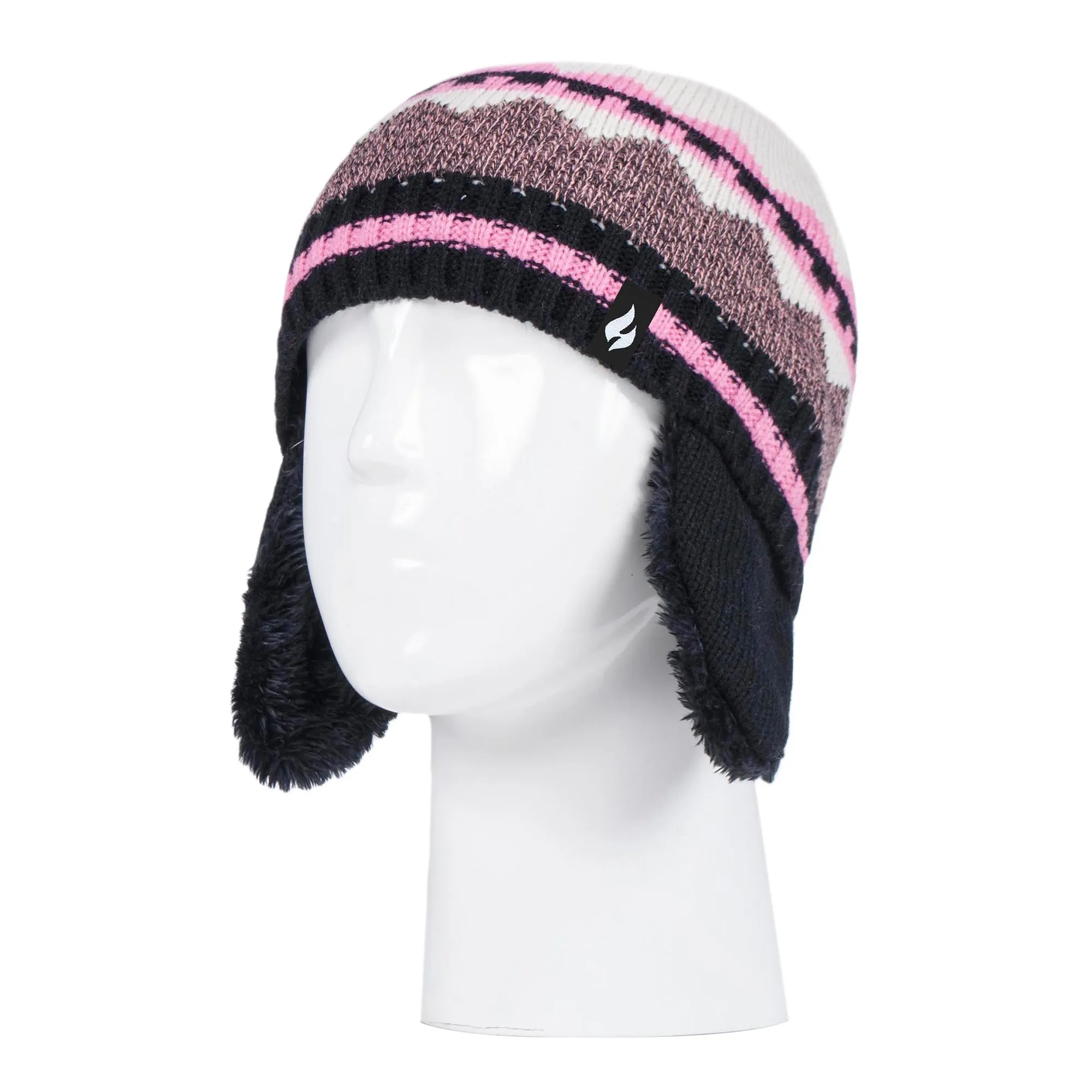 Girls Nordic Pattern Trapper Hat with Ear Flaps & Mittens Set