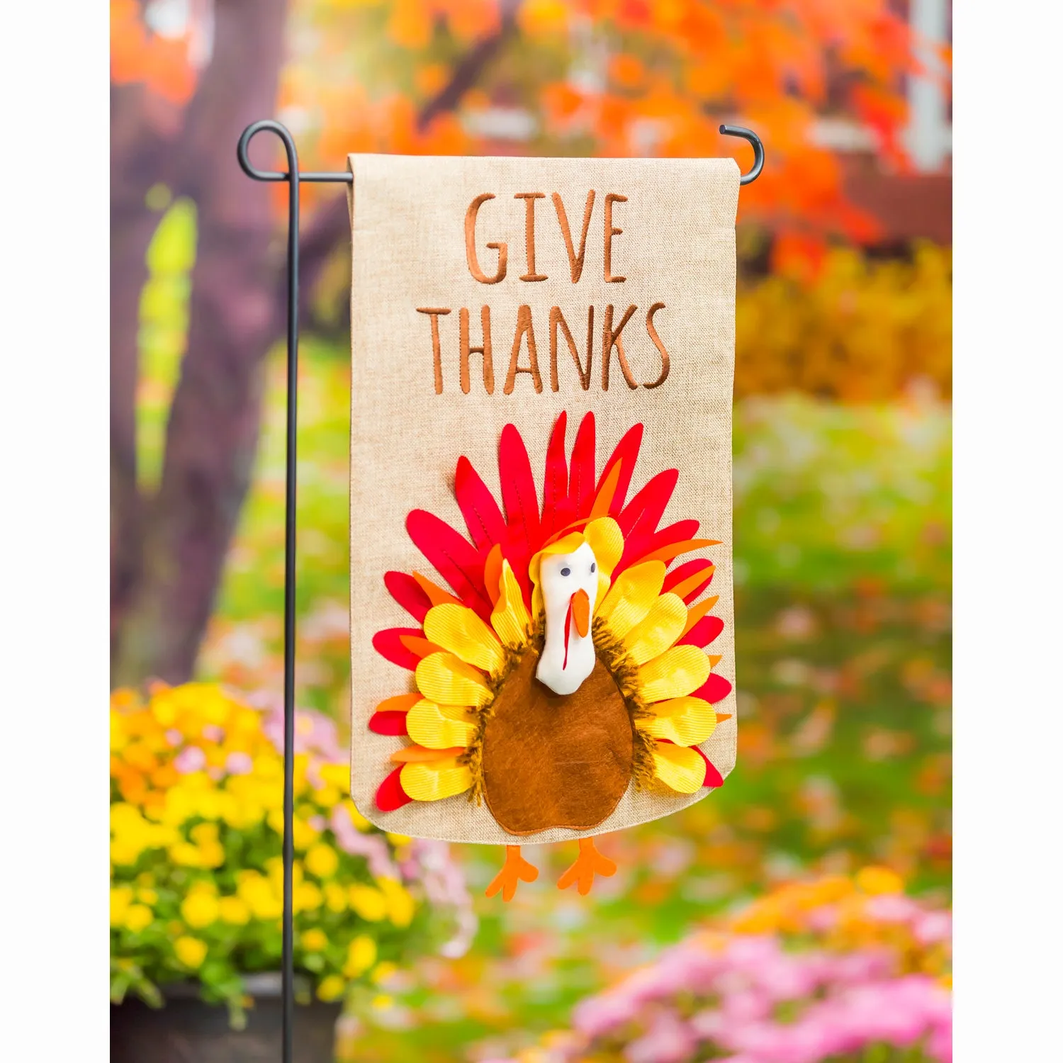 Give Thanks Turkey Garden Burlap Flag,14b8694bl