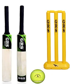 GRS Kids Zone Popular Willow Cricket Bat with Wicket Set & 1 Tennis Ball for Kids (Size 3, Age 6-10 Year Old Kids), Wood