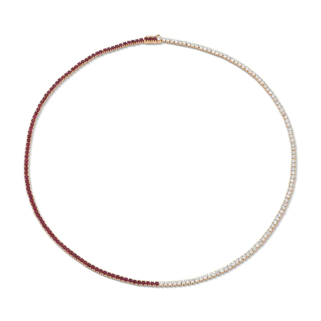 Half Gemstone Half Diamond Tennis Necklace