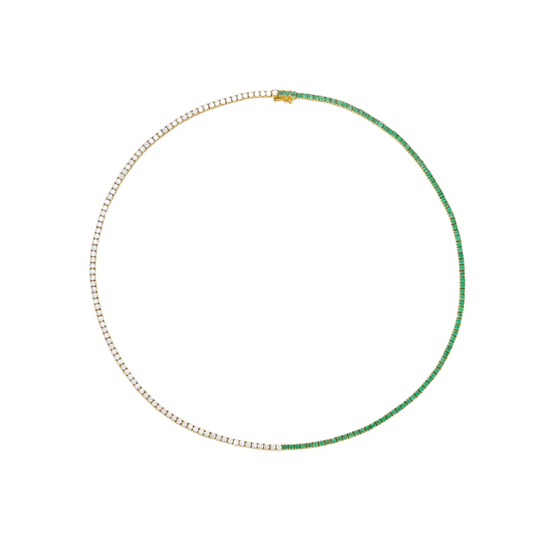 Half Gemstone Half Diamond Tennis Necklace