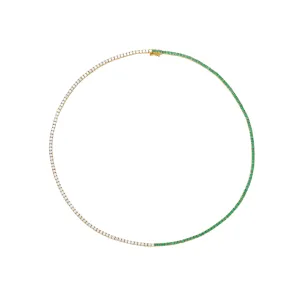 Half Gemstone Half Diamond Tennis Necklace