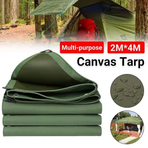 Heavy Duty Waterproof Canvas Tarp 200x400cm Army Green Sun Block Dustproof Cover