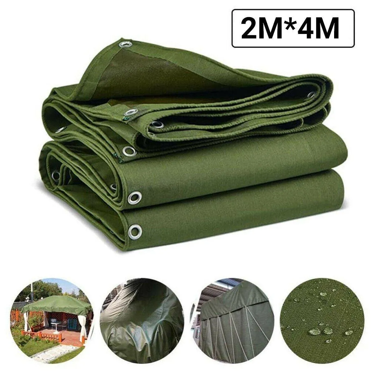 Heavy Duty Waterproof Canvas Tarp 200x400cm Army Green Sun Block Dustproof Cover