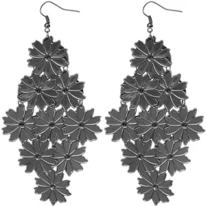 Hematite Tier Floral Dangle Earrings