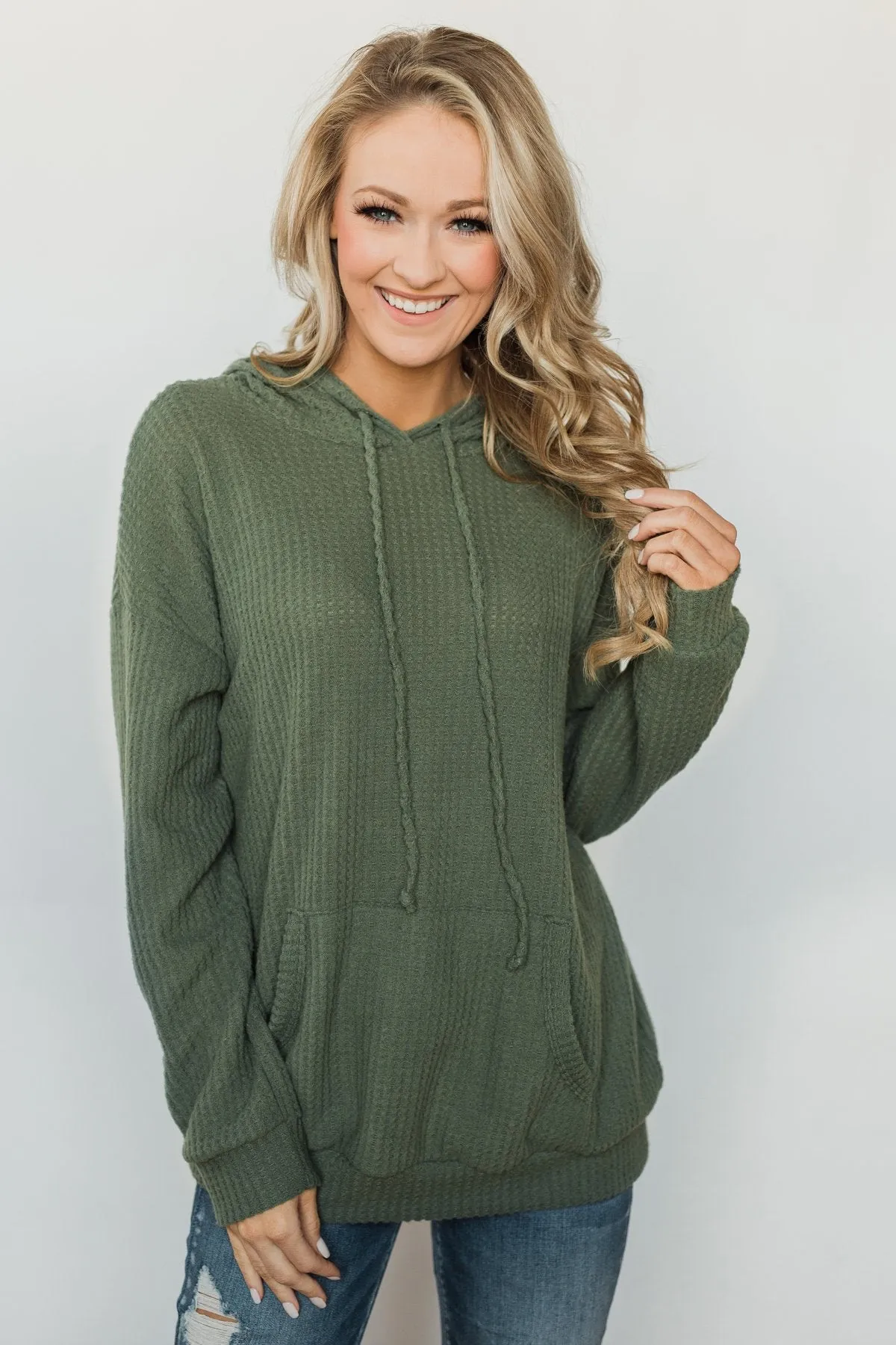 Home for Good Waffle Knit Hoodie - Olive