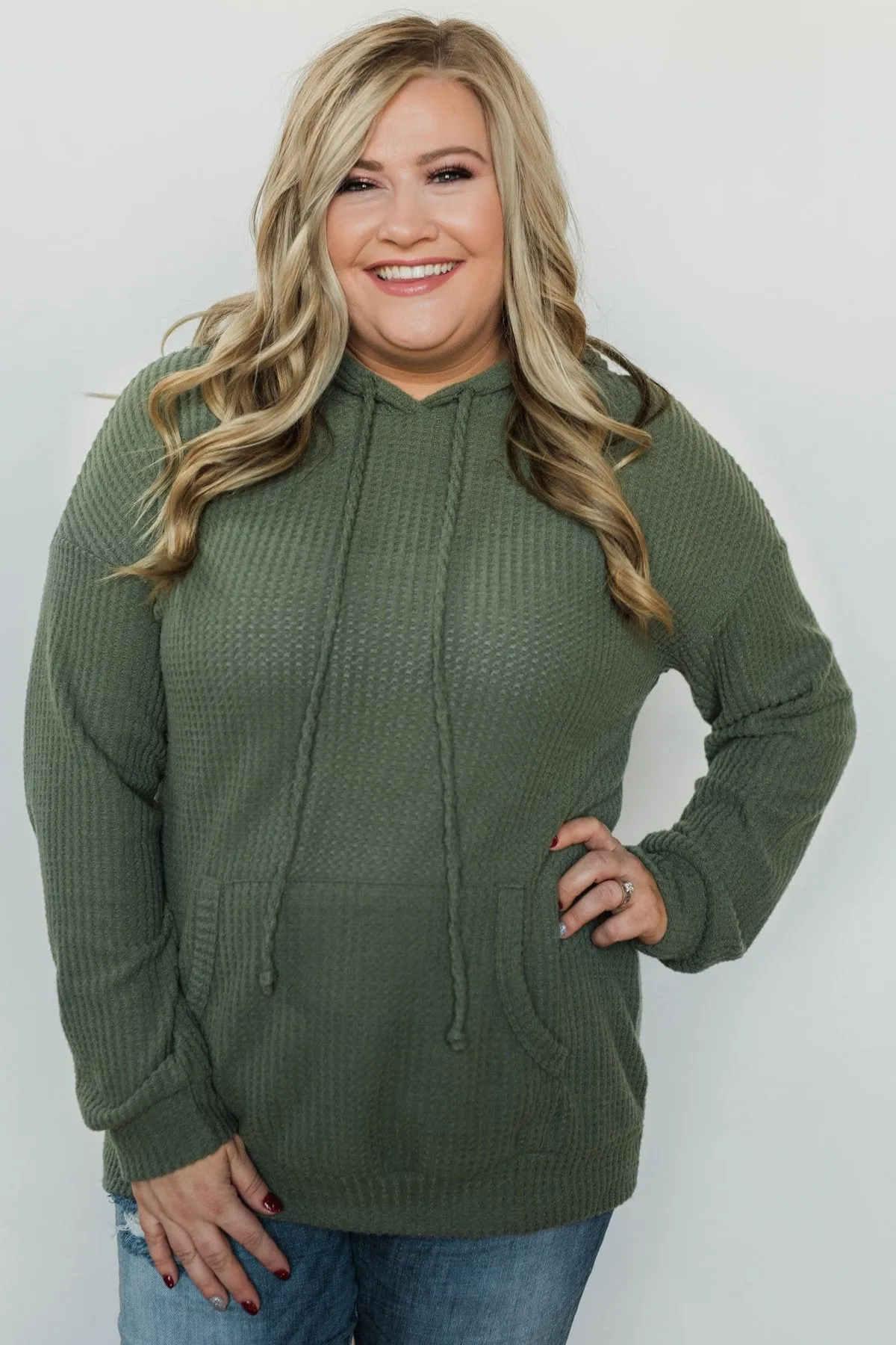 Home for Good Waffle Knit Hoodie - Olive