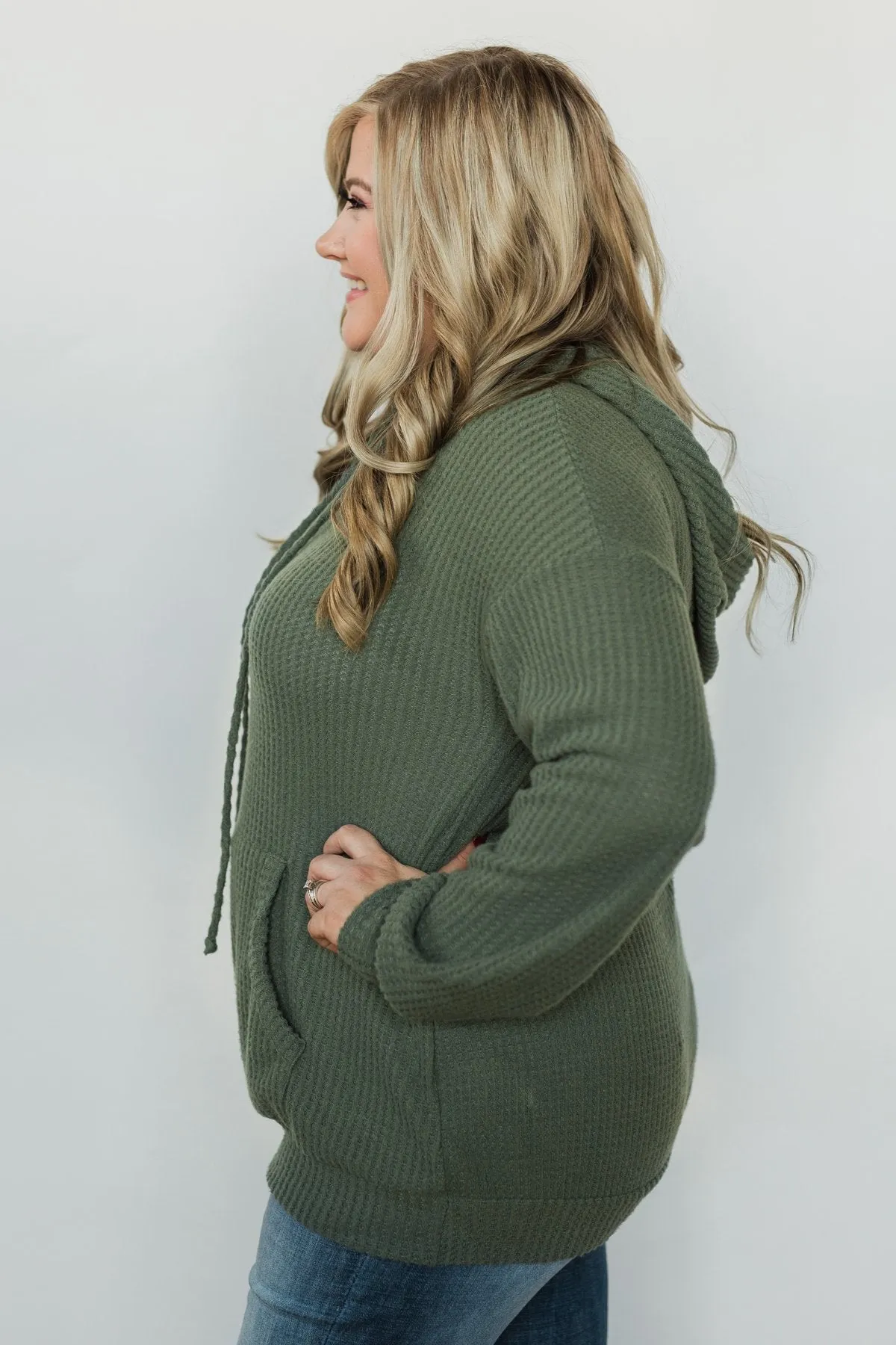 Home for Good Waffle Knit Hoodie - Olive