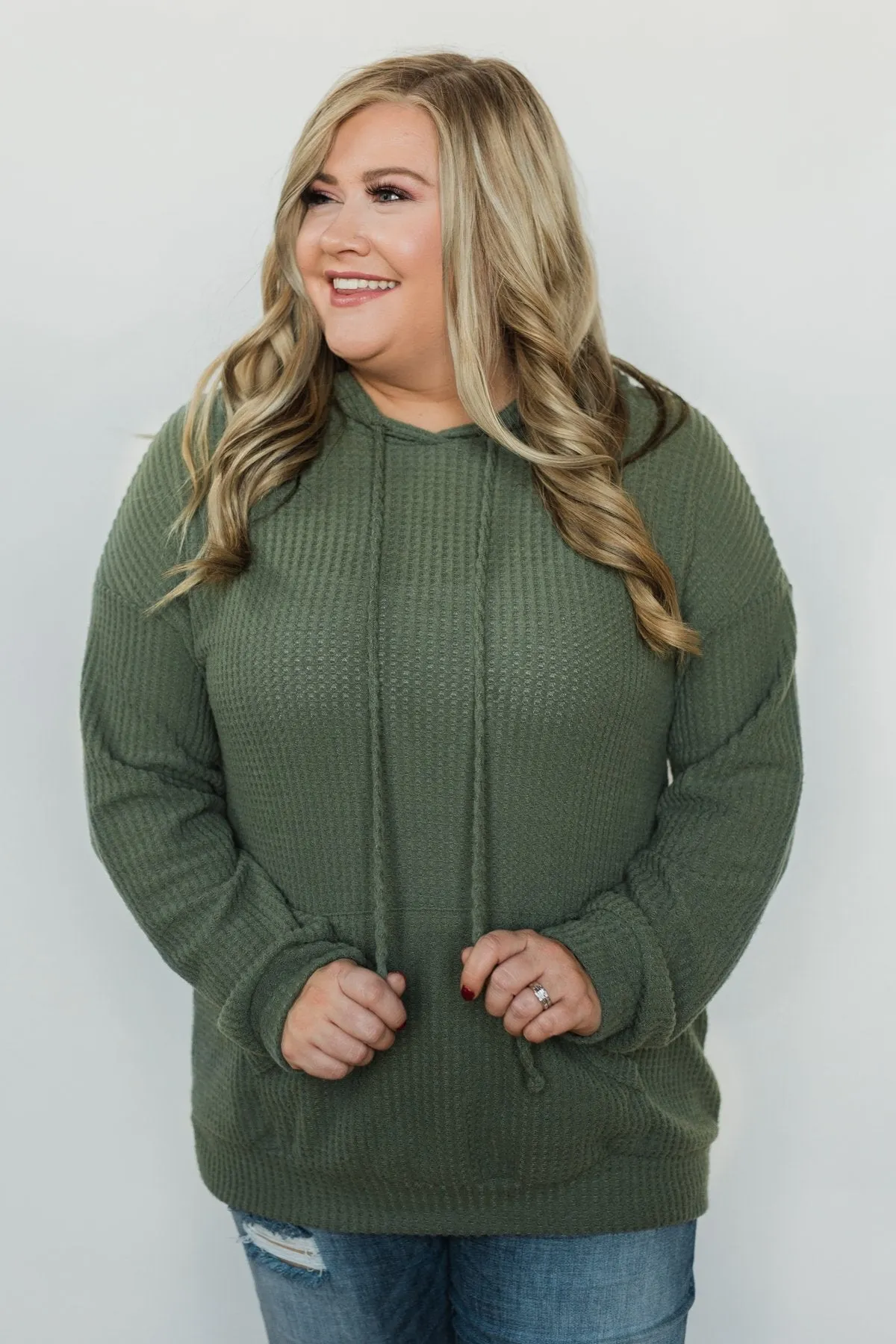 Home for Good Waffle Knit Hoodie - Olive