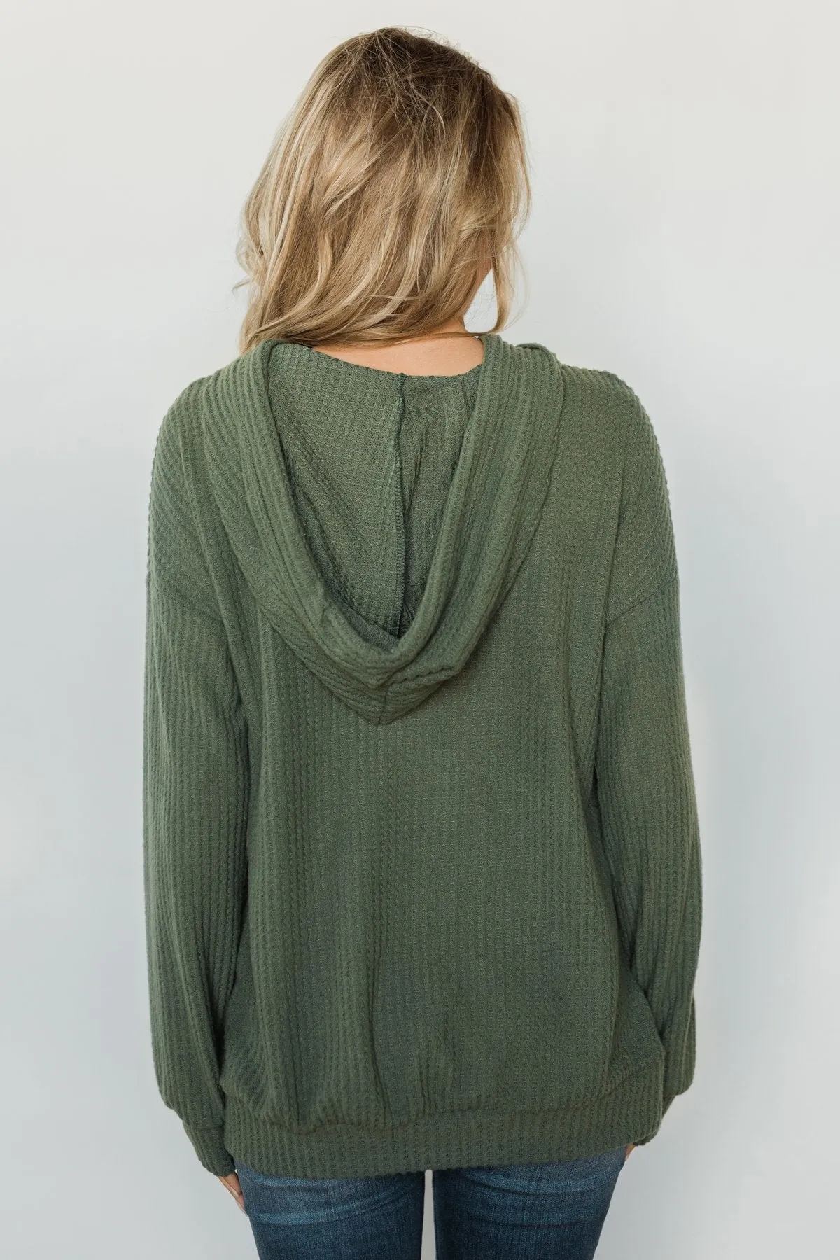 Home for Good Waffle Knit Hoodie - Olive