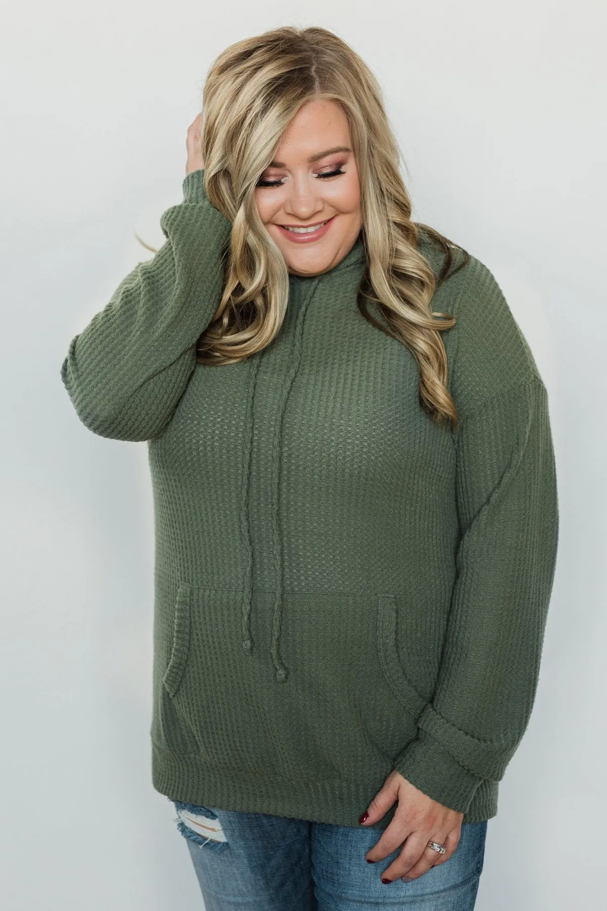 Home for Good Waffle Knit Hoodie - Olive