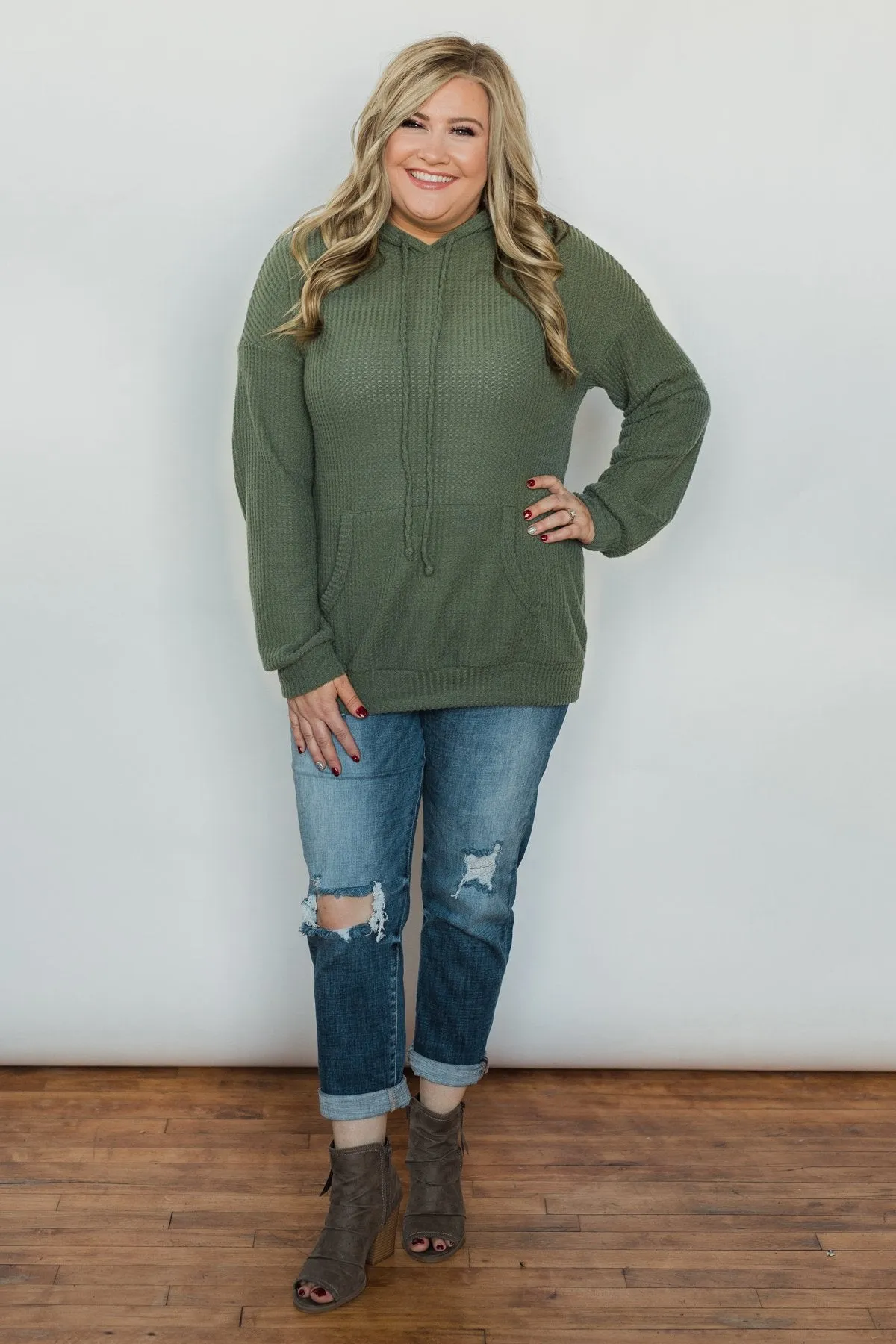 Home for Good Waffle Knit Hoodie - Olive