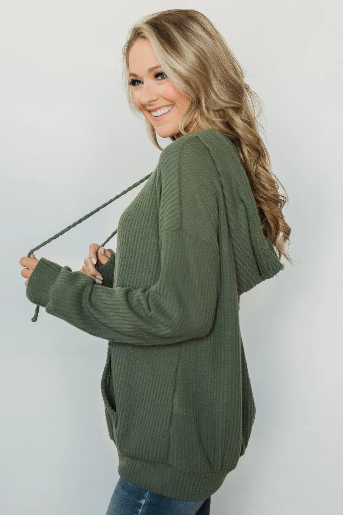 Home for Good Waffle Knit Hoodie - Olive