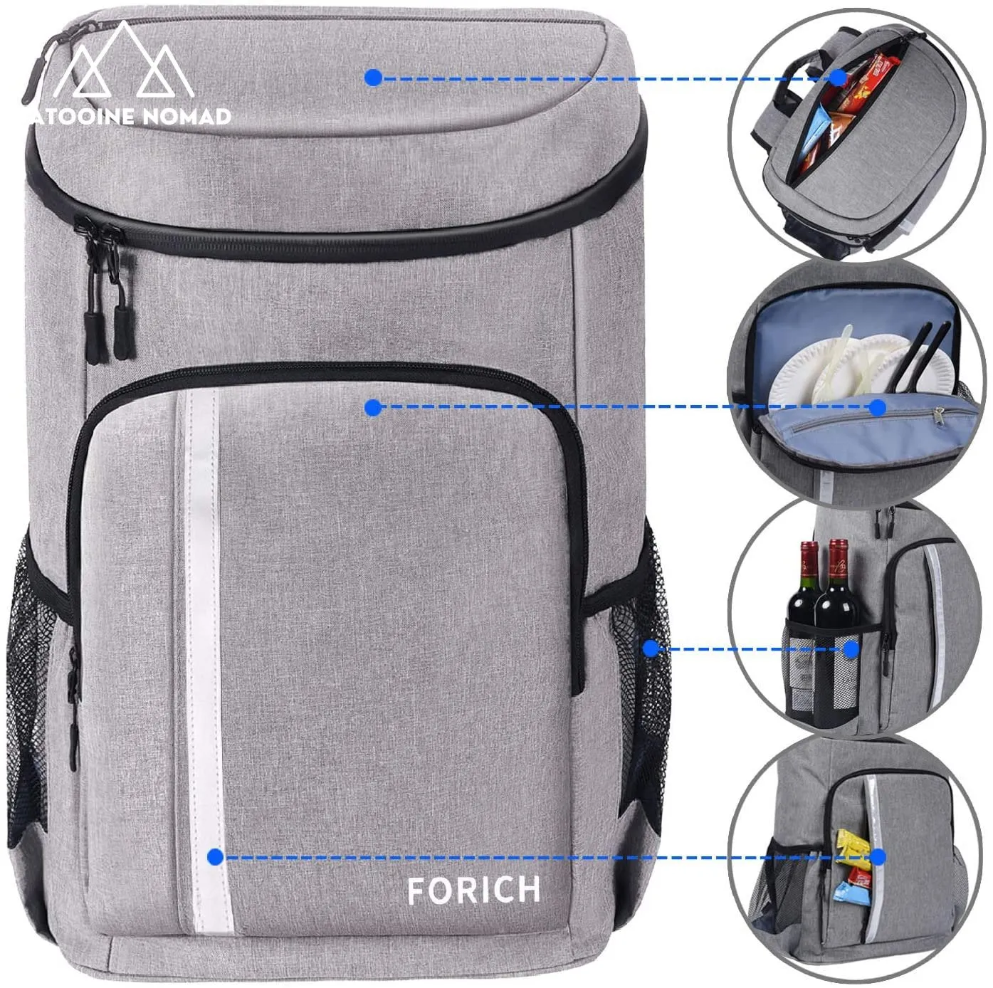 insulated backpack cooler bag for beach, picnics, hiking