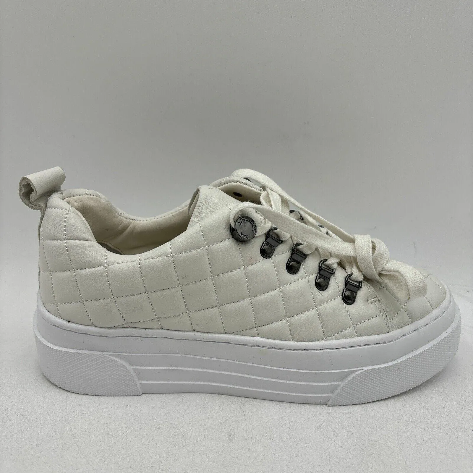 J/Slides NYC Aimee White Leather Quilted Low Top Lace Up Sneakers Women’s Size 7 - Very Good