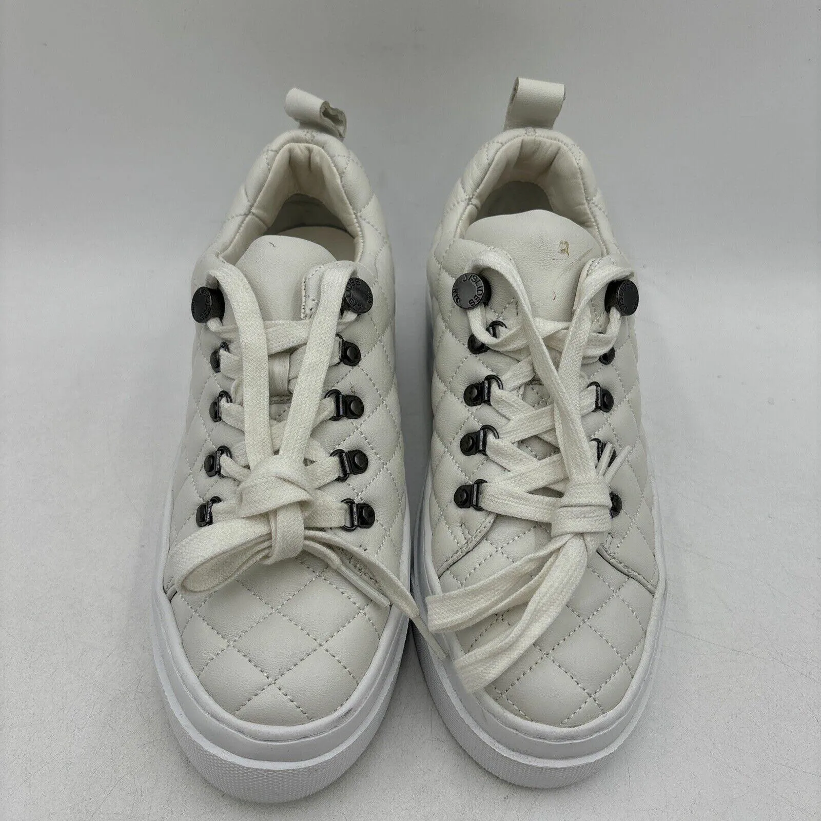 J/Slides NYC Aimee White Leather Quilted Low Top Lace Up Sneakers Women’s Size 7 - Very Good