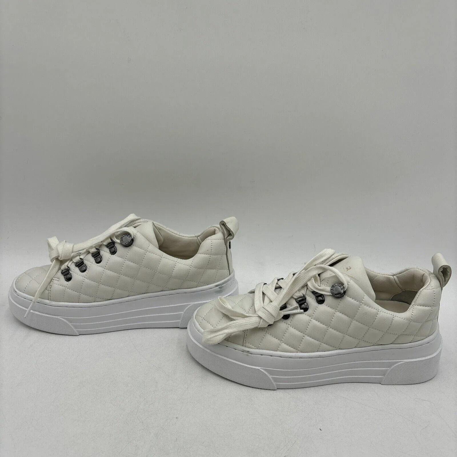 J/Slides NYC Aimee White Leather Quilted Low Top Lace Up Sneakers Women’s Size 7 - Very Good