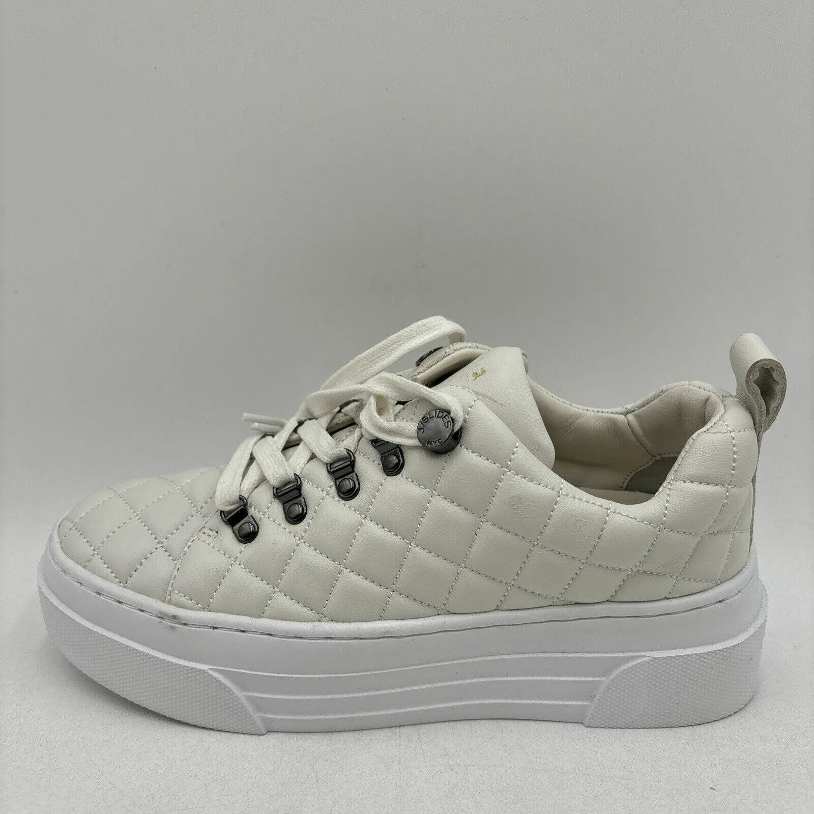 J/Slides NYC Aimee White Leather Quilted Low Top Lace Up Sneakers Women’s Size 7 - Very Good
