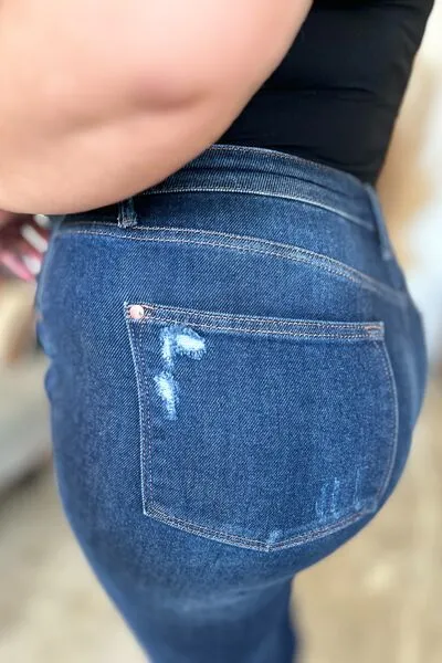 JUDY BLUE FULL SIZE HIGH WAIST RIGID MAGIC HEAVY DESTROY STRAIGHT JEANS
