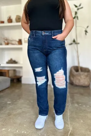 JUDY BLUE FULL SIZE HIGH WAIST RIGID MAGIC HEAVY DESTROY STRAIGHT JEANS